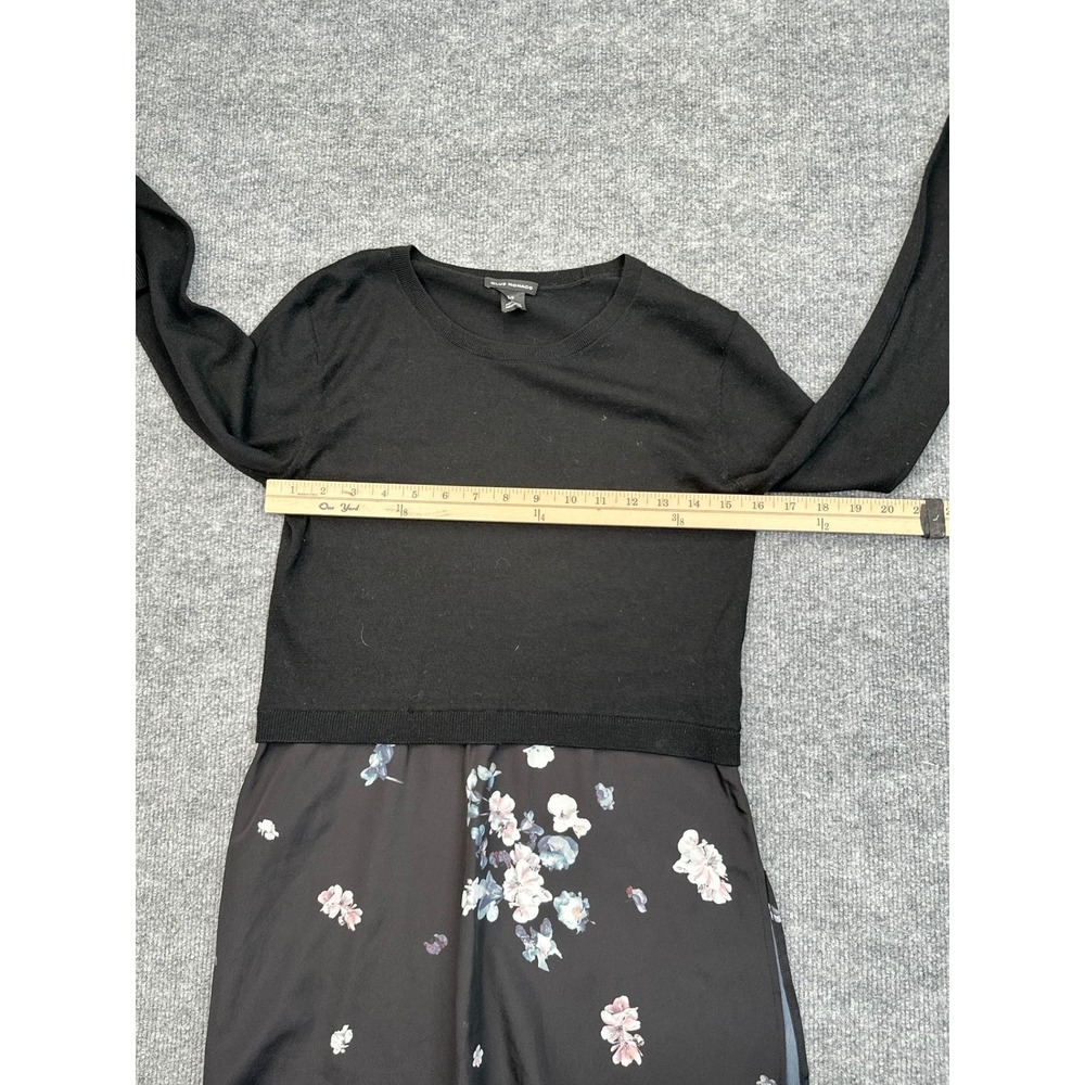 Club Monaco Womens Small Black Mixed Media Floral Hem Knit Sweater Long Sleeve - Picture 10 of 11